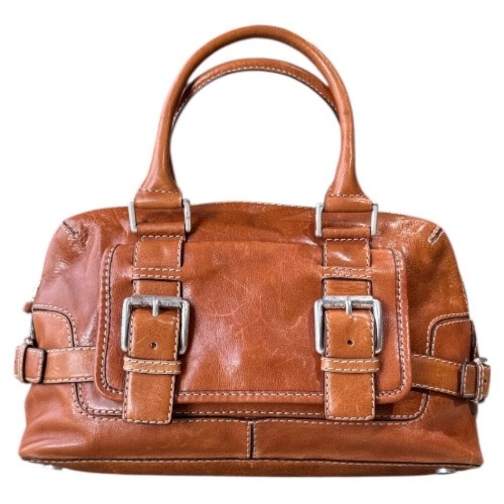 Vintage 90's Michael Kors Leather Tan Saddlebag with Silver Buckles